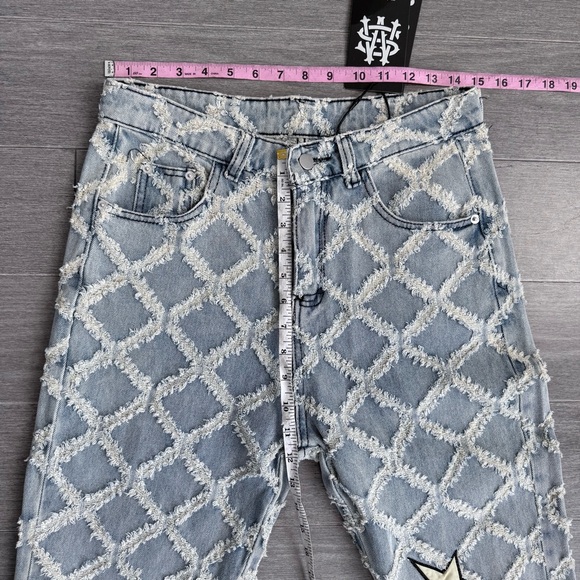 NWT Supermade High Rise Star Patch Rhombus Distressed Denim Straight Leg Jeans L - Picture 14 of 16